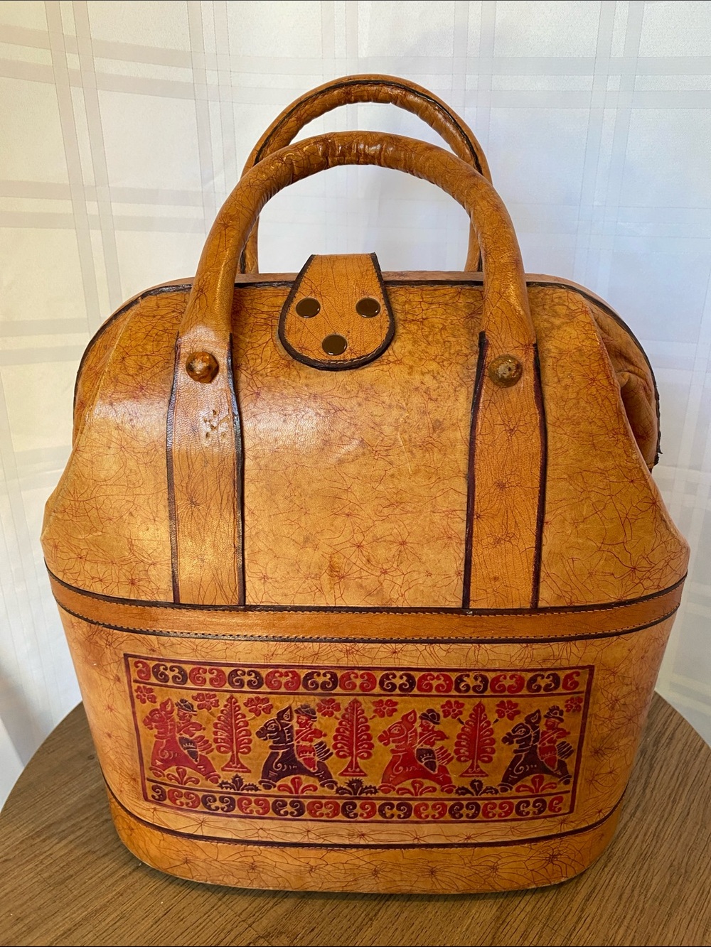 Vintage Hand Tooled Doctor Bag Doctors Medicine Bag Leather Handbag Purse - Picture 2 of 13